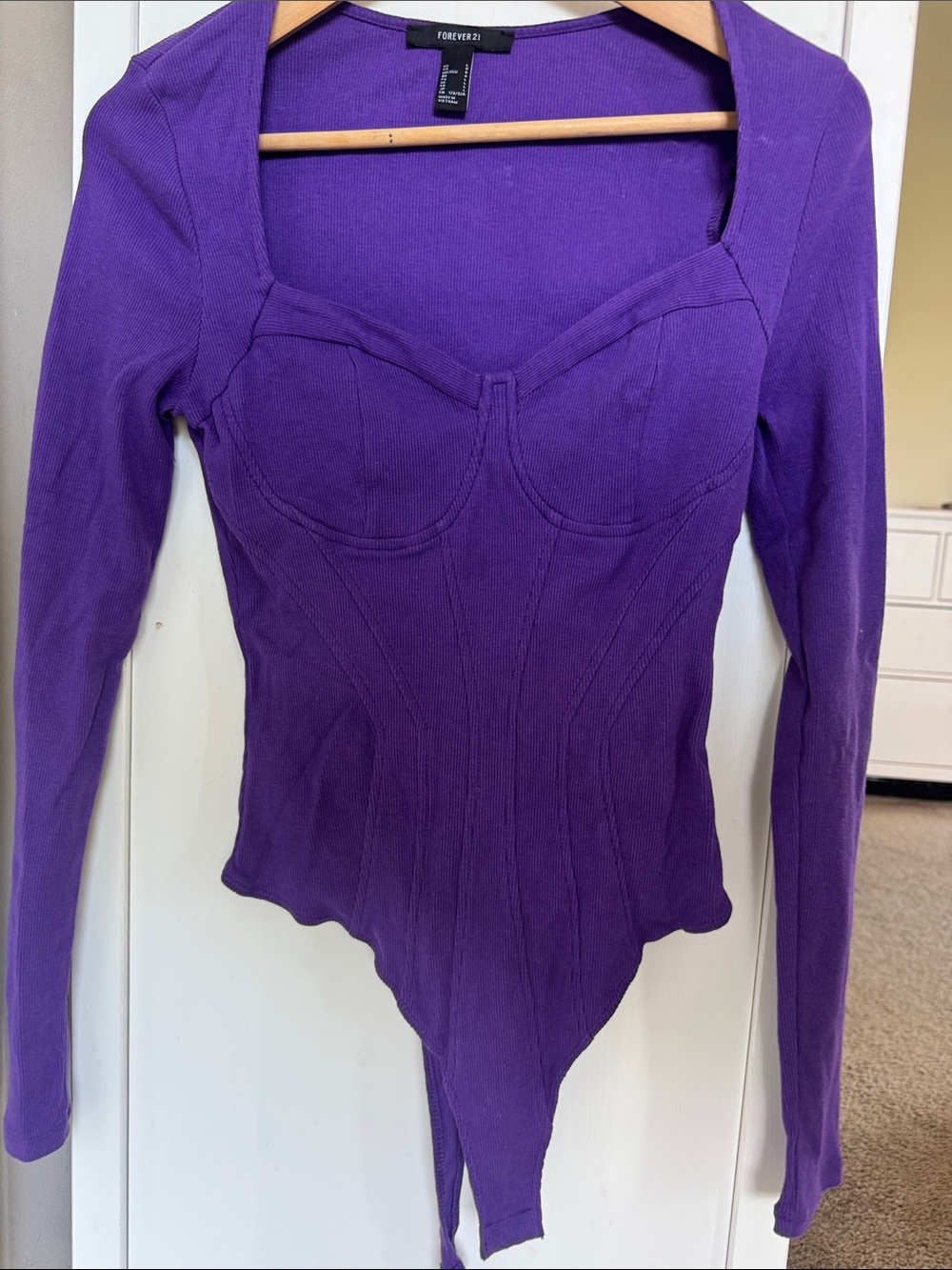 Forever 21 Vibrant Purple Long-Sleeve Bustier Ribbed Bodysuit